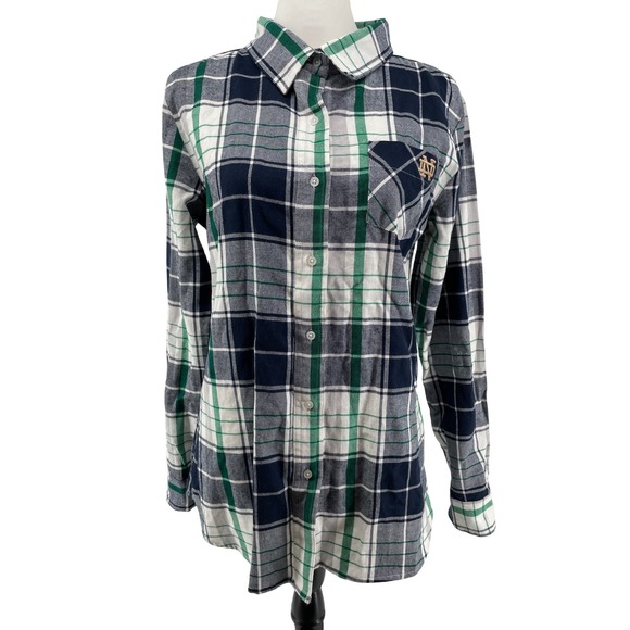 Ug Apparel Tops - Notre Dame Plaid Flannel Top Womens Medium Navy Green Fighting Irish UG Apparel